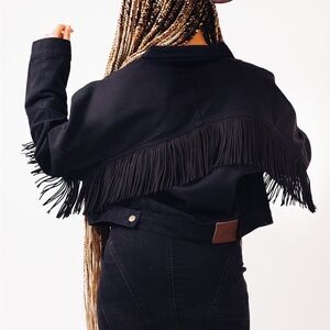 Artcareshop FRINGE BLACK DENIM JACKET